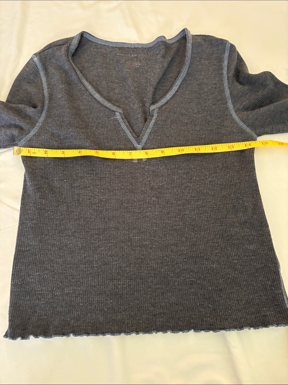 American Eagle Outfitters Long Sleeve Ribbed Henley Top in Rust and Charcoal - Picture 7 of 8